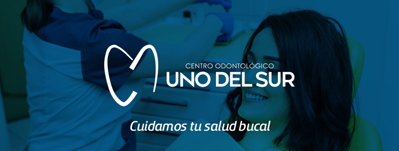 Dental clinic advertisement featuring a happy patient with text emphasizing oral health care.